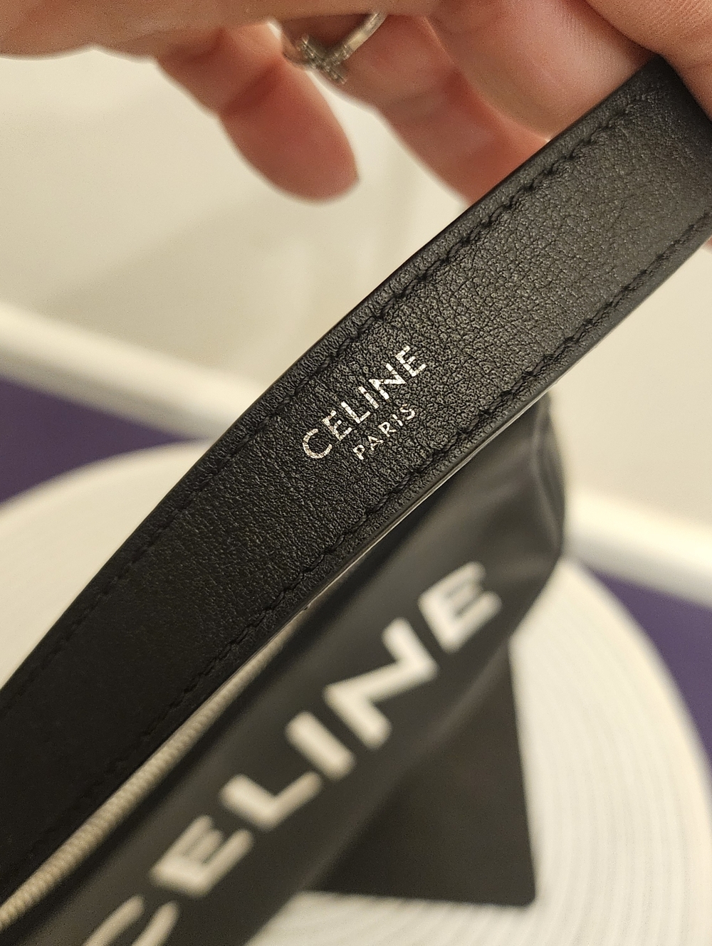 AUTHENTIC Celine Ava Bag in Smooth Calfskin - Black with White Logo - Picture 8 of 12